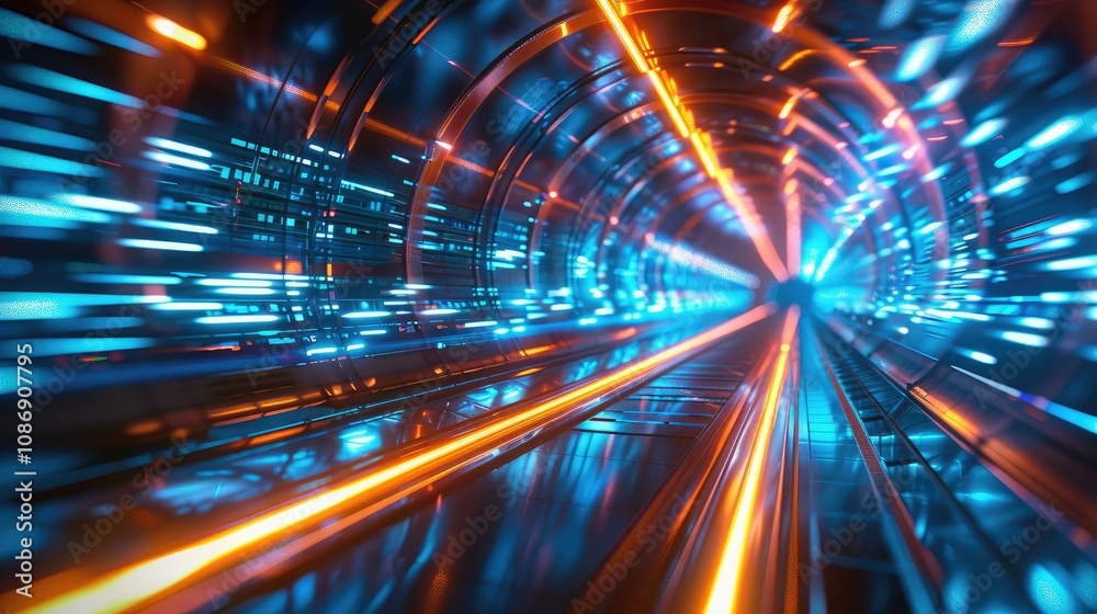 Futuristic digital tunnel with glowing blue lights Futuristic digital tunnel with glowing blue lights