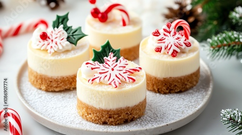 Wallpaper Mural Festive mini cheesecakes decorated with holly, candy canes, and sweet toppings, perfect for holiday celebrations. Torontodigital.ca
