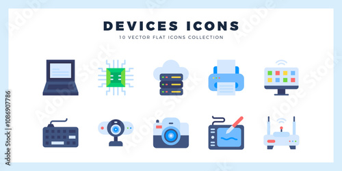 10 Devices Flat icons pack. vector illustration.