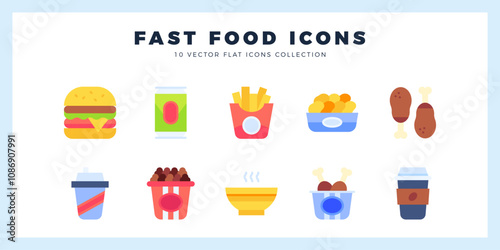 10 Fast Food Flat icons pack. vector illustration.