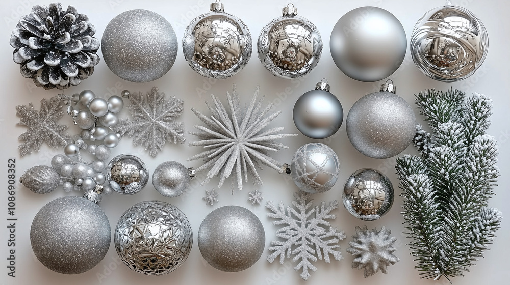 Elegant Silver Ornaments for Christmas Decoration Elegant Silver Ornaments for Christmas Decoration