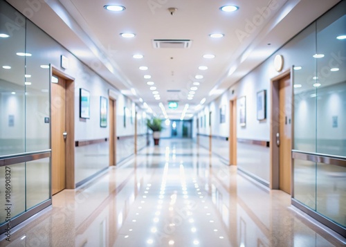 Abstract Blur of a Luxury Hospital Corridor, Defocused Clinic Interior Background Highlighting Healthcare and Medical Concepts in a Modern Setting