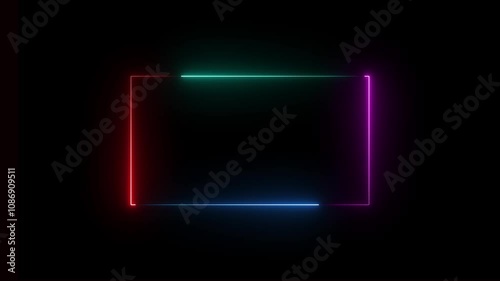 Square rectangle picture frame glowing neon ani animationmation on black background. seamless loop - vertical