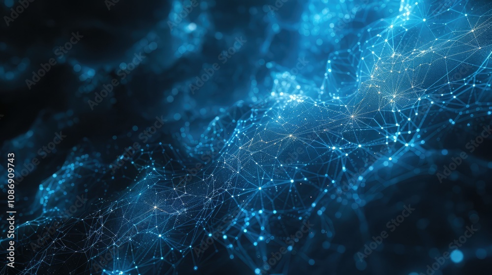 Futuristic network of glowing blue lines on a dark background