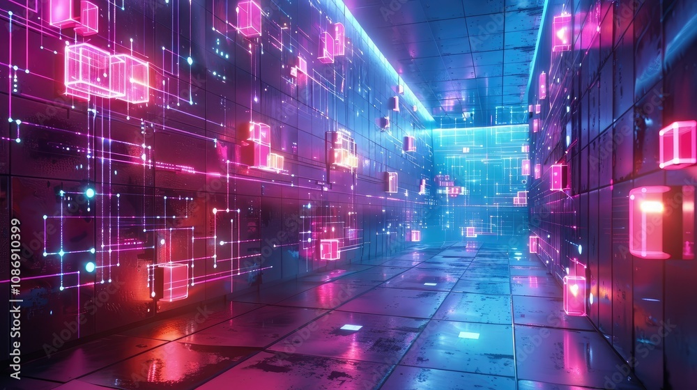 Obraz premium Geometric digital patterns in a high-tech setting