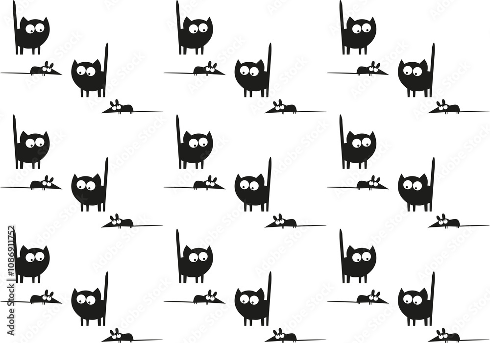 Obraz premium Seamless pattern with funny cartoon cats and mice