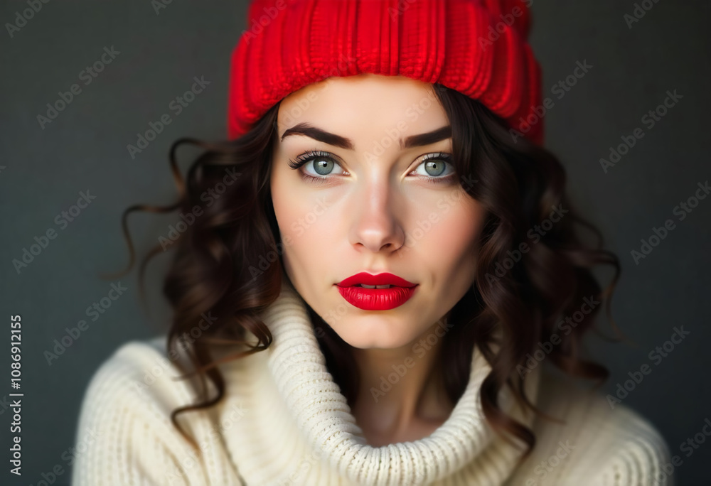 portrait of a girl in a red knitted hat portrait of a girl in a red knitted hat