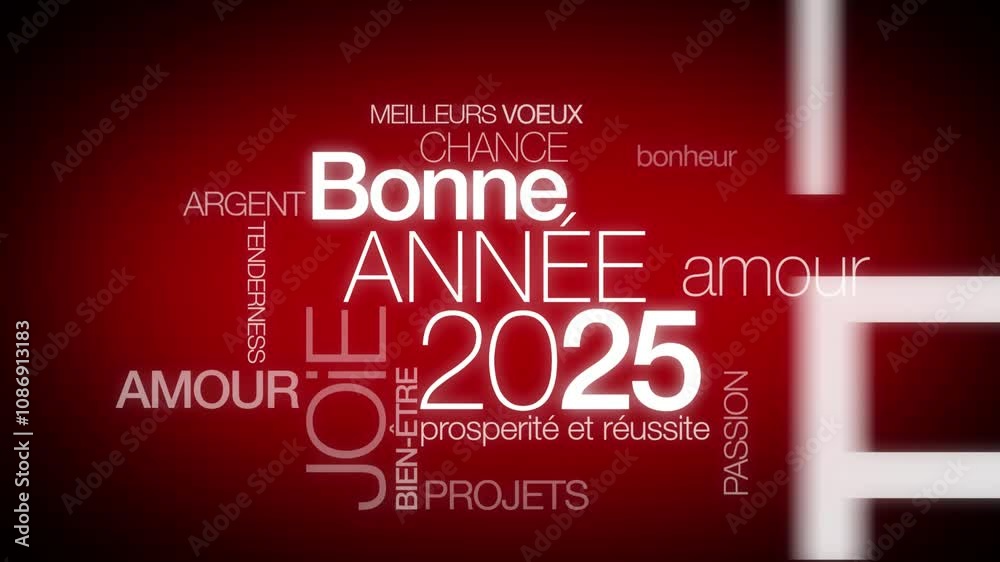Bonne Année 2025 vœux nuage de mots animation texte jour de l'an voeux