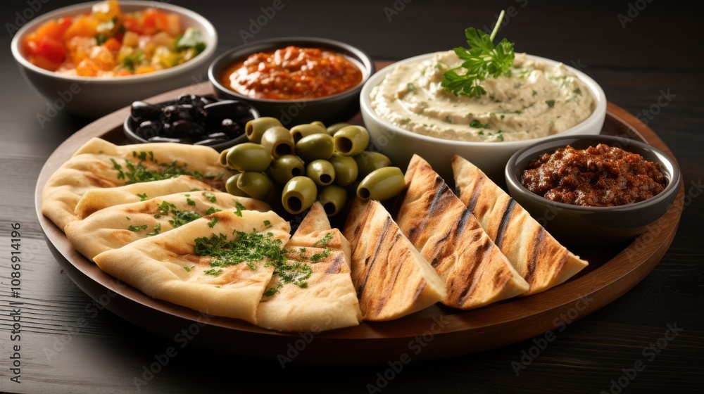 Grilled Pita Bread, Hummus, Olives, and Tomato Grilled Pita Bread, Hummus, Olives, and Tomato