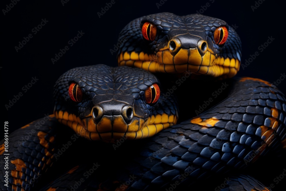 Junglecore Aesthetic: Dark Azure and Amber Two Snakes Portrait Junglecore Aesthetic: Dark Azure and Amber Two Snakes Portrait