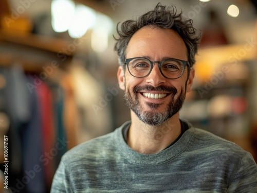 Happy Man in Glasses Smiling at Camera