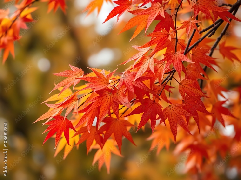Delicate maple leaves dance in the autumn breeze, fall foliage, delicate leaves