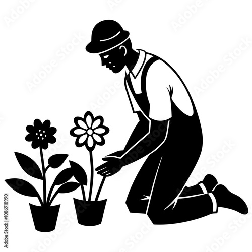 Flower Planting Gardener Vector.