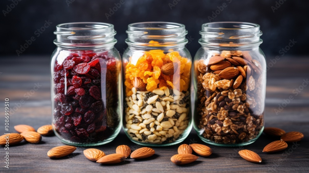 Healthy Trail Mix Jar with Nuts, Seeds, and Dried Fruit Healthy Trail Mix Jar with Nuts, Seeds, and Dried Fruit