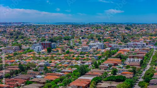 Panoramic aerial drone view of western Sydney Suburbs of Canterbury Burwood Ashfield Marrickville Campsie with Houses roads and parks in Sydney New South Wales NSW Australia photo