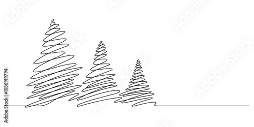 christmas pine trees one line drawing continuous