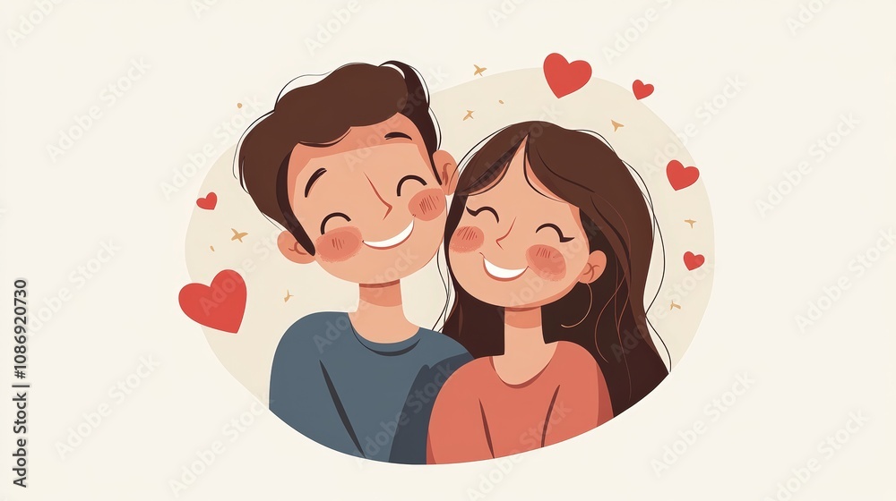A joyful couple poses closely with loving smiles and heart symbols A joyful couple poses closely with loving smiles and heart symbols