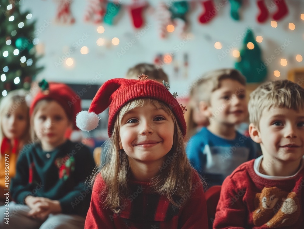 Children Celebrating Christmas in Classroom Children Celebrating Christmas in Classroom