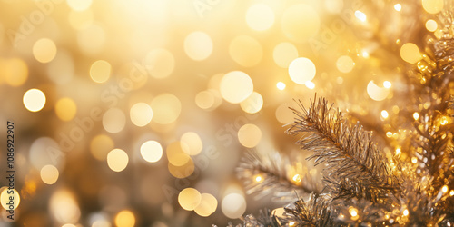 Christmas festive background with bokeh and lights. image. Created with Generative AI technology