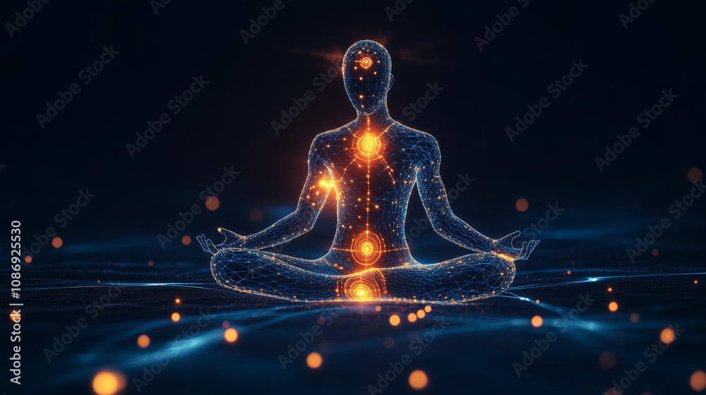 A meditator’s body outlined in light with chakra points glowing, and energy waves moving from the chakras in different directions, symbolizing an awakening of psychic awareness. A meditator’s body outlined in light with chakra points glowing, and energy waves moving from the chakras in different directions, symbolizing an awakening of psychic awareness.