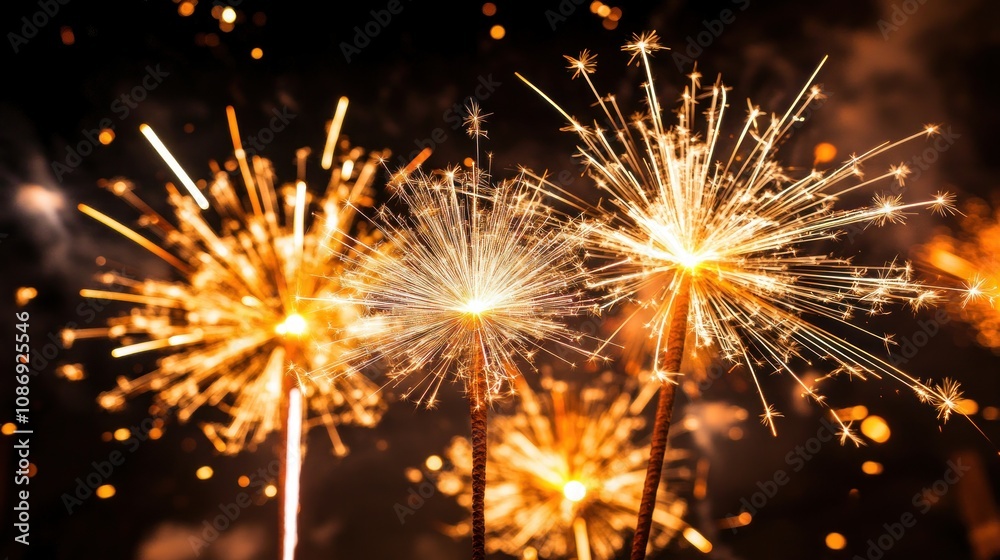 Naklejka premium New year celebration fireworks display urban park photography nighttime festive atmosphere