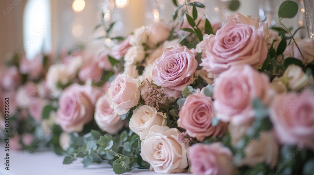 Delicate pink roses arranged beautifully with greenery, creating an elegant floral display perfect for romantic occasions. Delicate pink roses arranged beautifully with greenery, creating an elegant floral display perfect for romantic occasions.