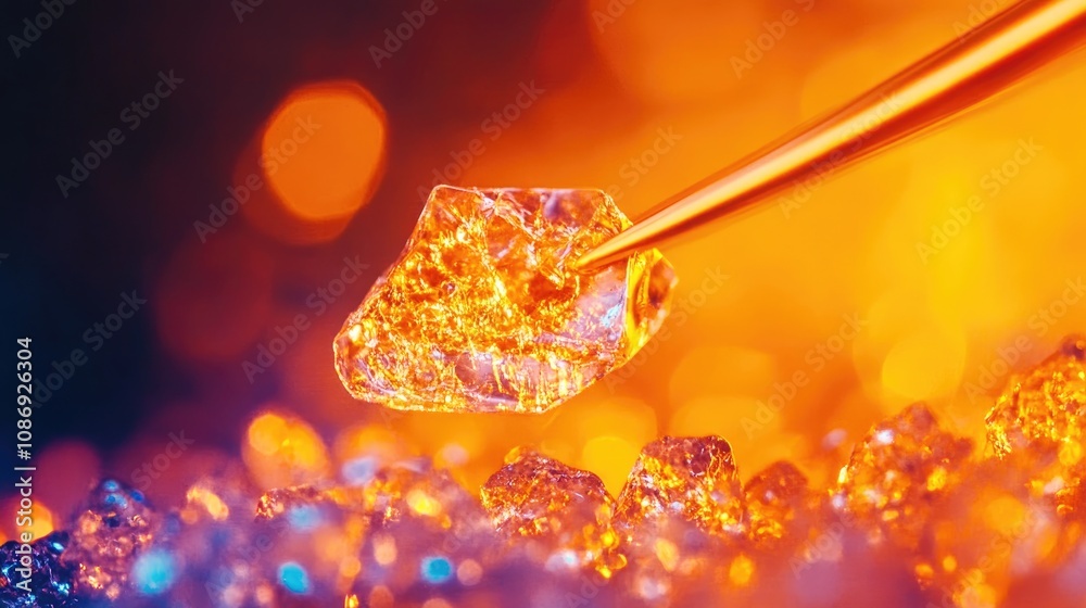 Close-up of a sparkling live resin diamond being picked up with tweezers, surrounded by vibrant, shimmering crystals and a warm, glowing background. Close-up of a sparkling live resin diamond being picked up with tweezers, surrounded by vibrant, shimmering crystals and a warm, glowing background.