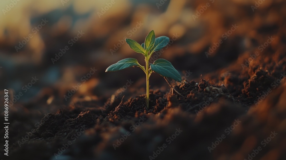 Close-up of a small green plant emerging from rich dark soil, representing growth and new beginnings in a serene natural setting. Close-up of a small green plant emerging from rich dark soil, representing growth and new beginnings in a serene natural setting.