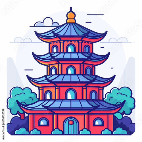 Landmark of Chinese temple. Vector illustration in flat style.