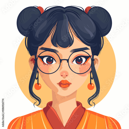 Portrait of a girl with glasses. Vector illustration in cartoon style.