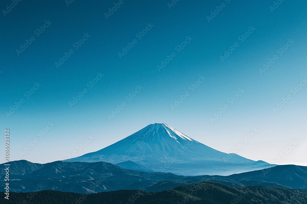 Majestic View of Mount Fuji Under a Serene Blue Sky Majestic View of Mount Fuji Under a Serene Blue Sky