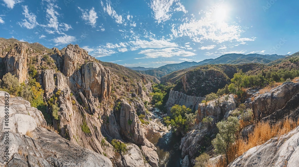 Breathtaking Panoramic View of a Serene Canyon Landscape
