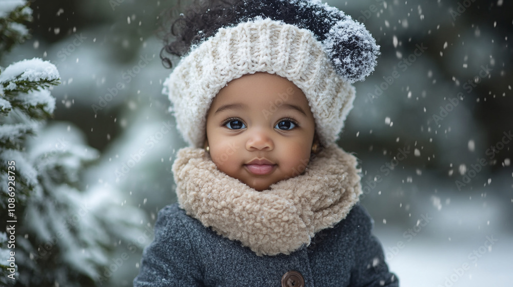 A young child wearing winter attire enjoys a snowy day outdoors surrounded by falling snowflakes A young child wearing winter attire enjoys a snowy day outdoors surrounded by falling snowflakes