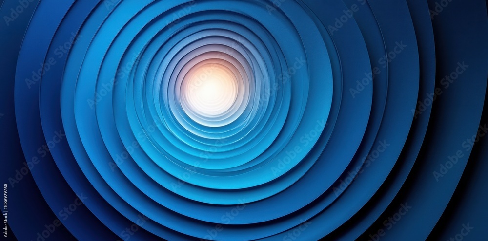 Abstract Blue Concentric Circles Leading to a White Light Abstract Blue Concentric Circles Leading to a White Light