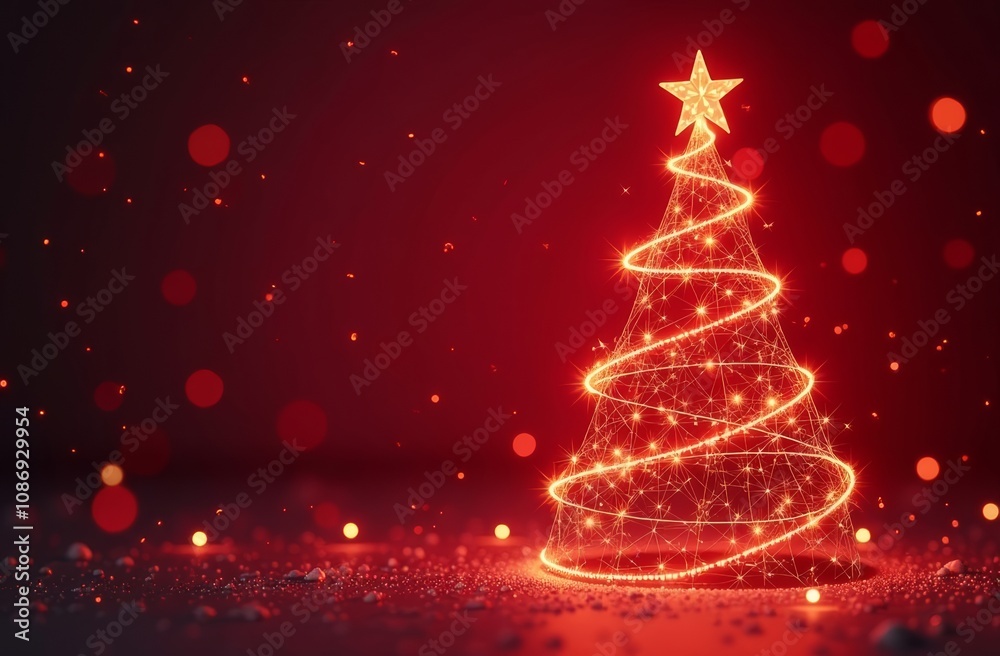 Abstrakt glowing Christmas tree made of sparkling lights on a dark background, with ample space for adding a personalized message or greeting. Perfect for creating a festive and elegant holiday greeti Abstrakt glowing Christmas tree made of sparkling lights on a dark background, with ample space for adding a personalized message or greeting. Perfect for creating a festive and elegant holiday greeti