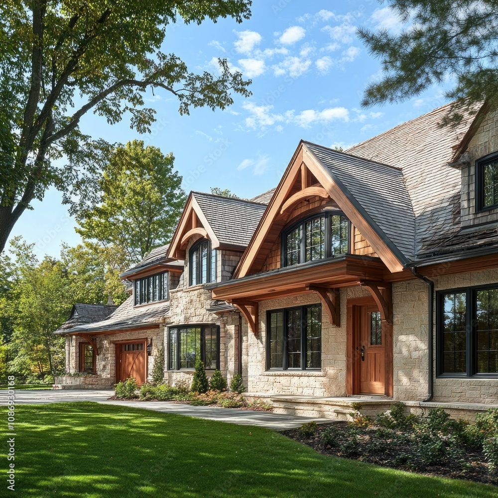 Country House Exterior with Wood Accents Country House Exterior with Wood Accents
