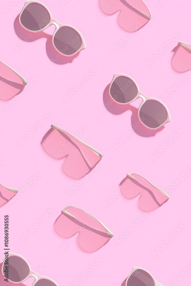 Pink Sunglasses Pattern on a Pastel Background Pink Sunglasses Pattern on a Pastel Background