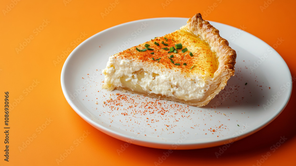Delicious honey cream cheese potato pie with cream top dessert meal fashion orange background. food photography advertising modern delicious atmosphere cute luxury wallpaper Delicious honey cream cheese potato pie with cream top dessert meal fashion orange background. food photography advertising modern delicious atmosphere cute luxury wallpaper