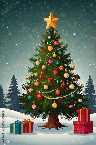 Christmas tree with Christmas decorations background by ai
