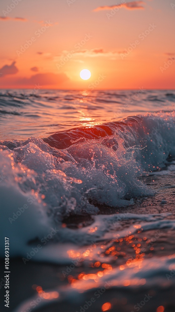 Fototapeta premium Ocean wave splashing during a vibrant sunset
