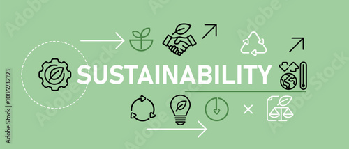 Sustainability ecology green conservation sustainable icon illustration green background conceptual header future reduce reuse recycling