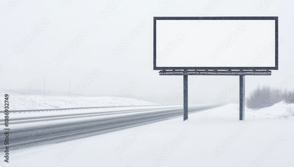 Fototapeta premium Empty Billboard on Snowy Highway