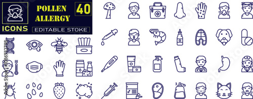 Allergies, allergic diseases, icon set. hypersensitivity of the immune system . 