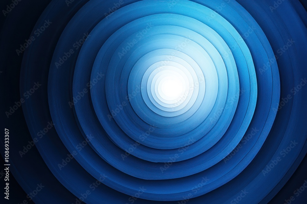 Abstract blue concentric circles converging towards a bright white center Abstract blue concentric circles converging towards a bright white center