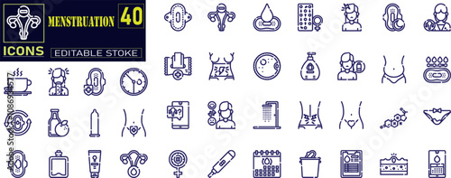 Set of menstruation period icons. Various feminine hygiene products . 