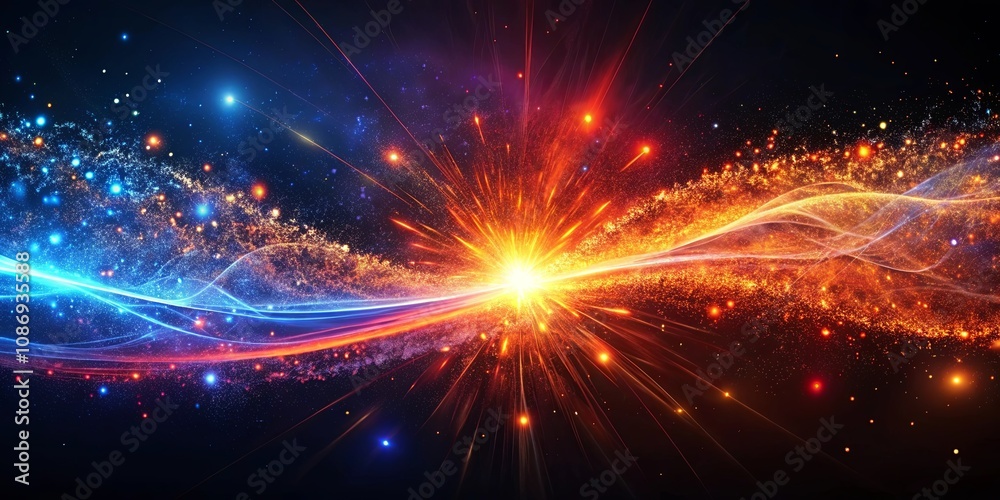 Abstract Cosmic Collision Energetic Waves of Light and Particles Collide in a Vibrant Display of Celestial Energy Abstract Cosmic Collision Energetic Waves of Light and Particles Collide in a Vibrant Display of Celestial Energy