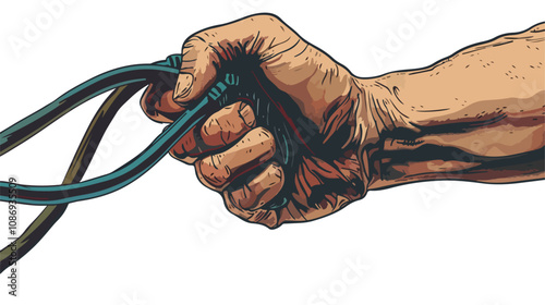 Close-up Human Hand Holding Cable - Handdrawn