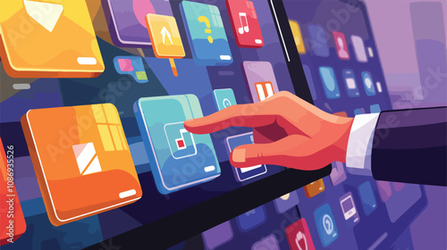 Close-Up Businessman Pushing Media Screen Icon