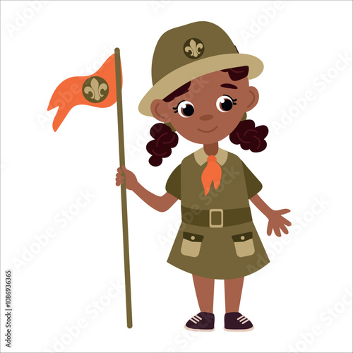 Cartoon Girl Scout Holding a Flag	
 photo