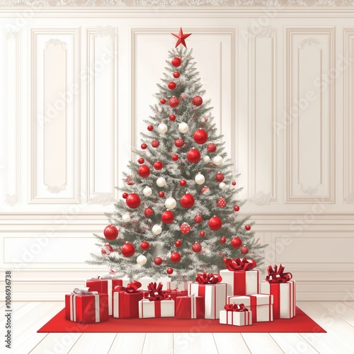 Luxurious Christmas Room Decor with Presents and Red Star - made with Generative AI photo